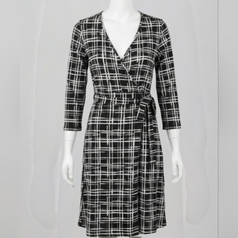 NEW Majora Black and White Plaid Wrap Dress